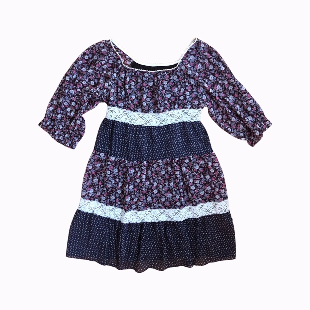 Patchwork Floral Dress with Lace Trim